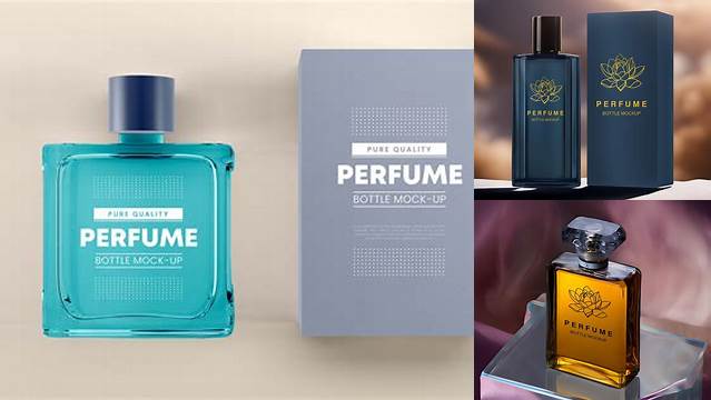 7008+ Square Glossy Perfume Bottle PSD Mockup Front View Premium Quality PSD Freebie