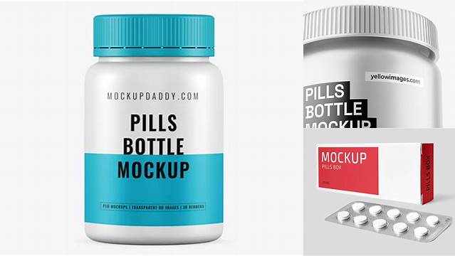 7014+ Metallic Pills Bottle with Box PSD Mockup Advanced Photoshop Template