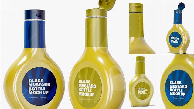 7015+ Glass Mustard Bottle PSD Mockup Versatile and Elegant PSD File