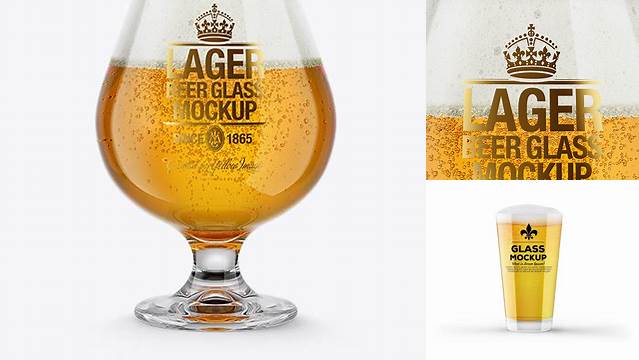 7016+ Snifter Glass With Lager Beer PSD Mockup Fully Customizable Mockup PSD Free