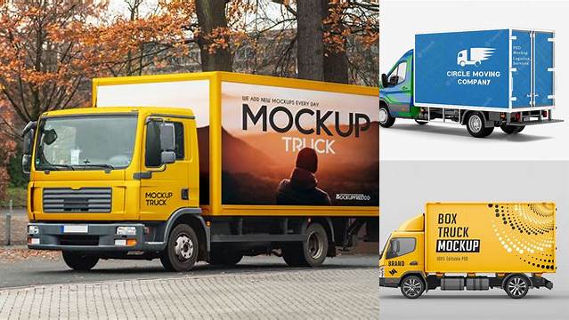 7018+ Box Truck PSD Mockup Top View Creative PSD Resources