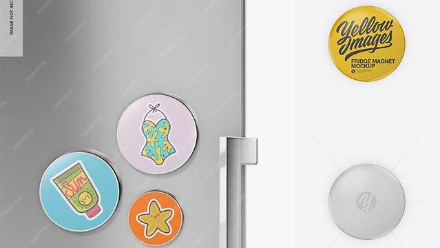 7020+ Glossy Round Fridge Magnet PSD Mockup Front & Back Views Easy-to-Use PSD Template