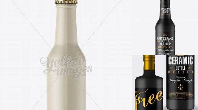 7021+ 200ml Ceramic Bottle with Metallic Label PSD Mockup Photoshop Resource Free