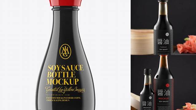 7031+ Glossy Plastic Bottle For Soy Sauce PSD Mockup Professional Design PSD