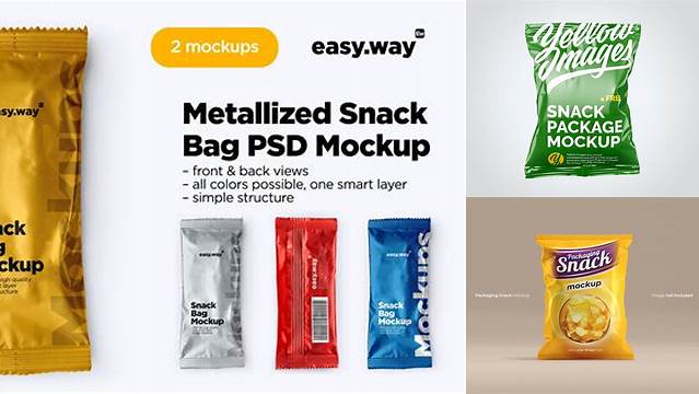 7031+ Matte Metallic Snack Bag PSD Mockup Download Customizable PSD