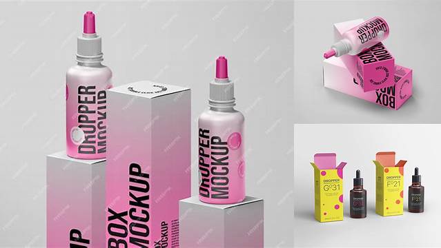 7032+ Matte Dropper Bottle And Paper Box PSD Mockup Modern Photoshop Resource