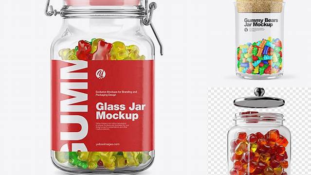 7033+ Gummy Bears Glass Jar PSD Mockup Customizable Photoshop Template