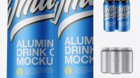 7034+ Pack with 3 Matte Metallic Cans with Plastic Holder PSD Mockup Front View Easy Editable