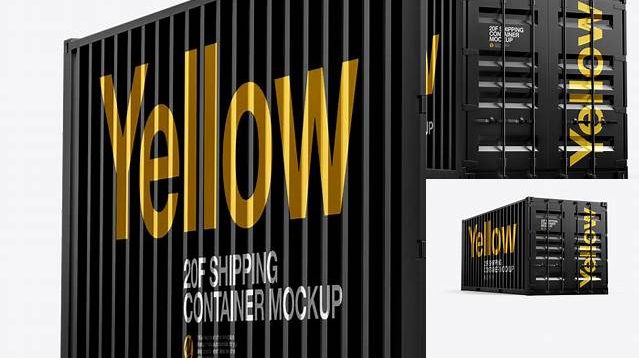 7035+ 20F Metallic Shipping Container PSD Mockup Half Side View Editable Photoshop Free Mockup