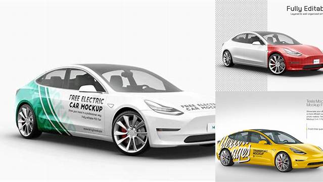 7040+ Tesla Model 3 PSD Mockup Front View Smart Editable Design Mockup