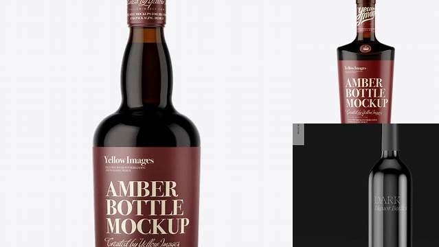 7044+ Dark Amber Liquor Bottle PSD Mockup Front View Creative Free Photoshop Template