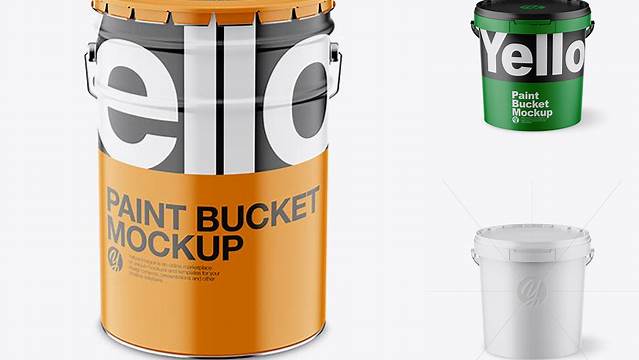 7045+ Matte Paint Bucket PSD Mockup Front View High Angle Shot High-End Creative PSD Template