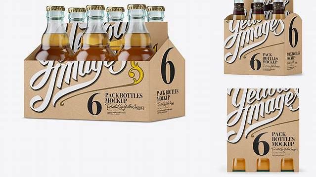 7057+ Kraft Paper 6 Pack Beer Bottle Carrier PSD Mockup Halfside View Premium Freebie for Designers