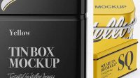 7074+ Glossy Tin Box PSD Mockup Front View High-Angle Shot Versatile Mockup for Designers