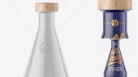 7075+ Beaker Shaped Glossy Ceramic Bottle with Wooden Cap PSD Mockup Advanced and Editable PSD Template Free