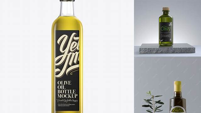 7079+ 0.75L Clear Glass Olive Oil Bottle PSD Mockup Creative Layered Mockup Freebie