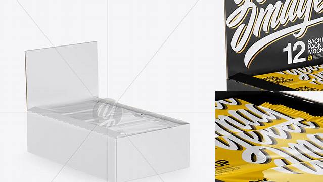 7079+ 12 Snacks Opened Box PSD Mockup Half Side View Professional Quality Freebie PSD File