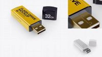 7083+ Opened Glossy USB Flash Drive PSD Mockup Half Side View High-Angle Shot Editable Design PSD File