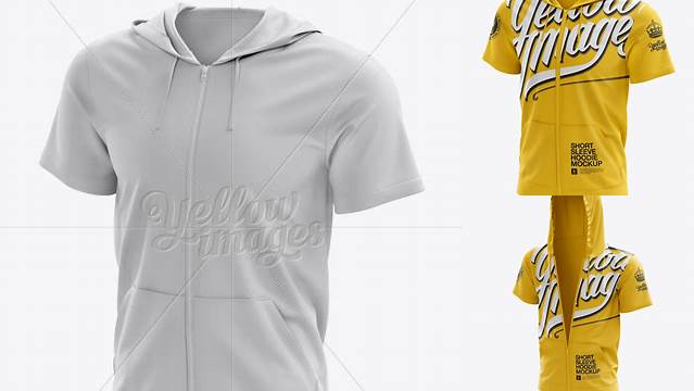 709+ Short Sleeve Zip Hoodie PSD Mockup Halfside View Creative High-Resolution PSD Freebie