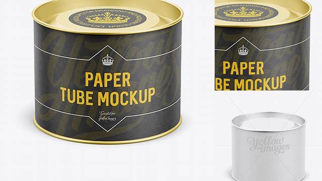 7090+ Small Paper Tube with a Convex Tin Lid High-Angle View Stylish PSD for Free