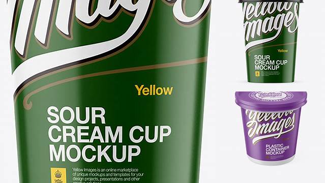 7094+ Matte Sour Cream Cup PSD Mockup High-Angle Shot Exclusive PSD Design Freebie