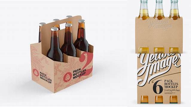 7096+ Kraft Paper 6 Pack Beer Bottle Carrier PSD Mockup 3/4 View Elegant Free Graphic Resource