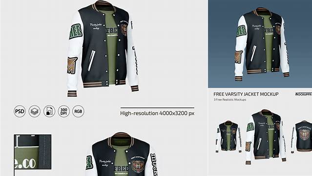 7096+ Men’s Varsity Jacket PSD Mockup Back View Fully Layered Free Photoshop File