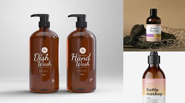 7099+ Amber Plastic Bottle with Pump PSD Mockup High-End Layered Mockup Free