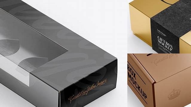 710+ Metallic Box PSD Mockup Half Side View High-Angle Shot Easy Editable