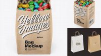 7100+ Kraft Bag With Candies PSD Mockup Front View High-Angle Shot High-End Creative PSD Template