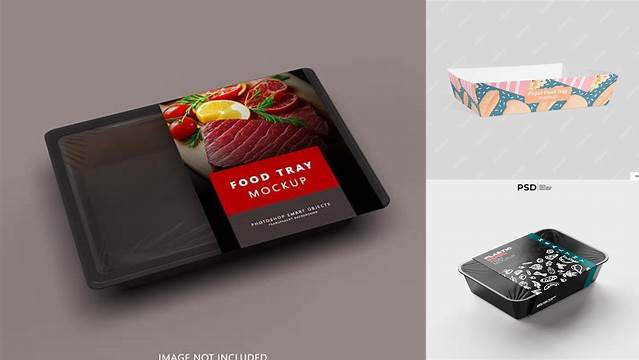 7101+ Food Tray with Paper PSD Mockup Half Side View High-Angle Shot Modern PSD Templates