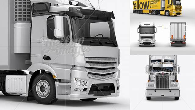 7105+ Refrigerator Truck HQ PSD Mockup Front View Stylish Free PSD