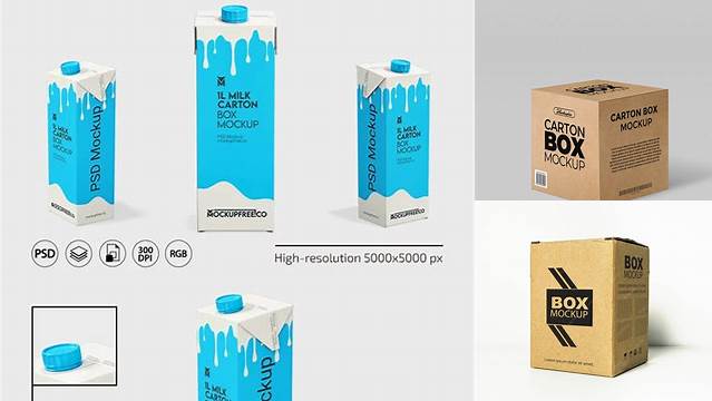 7109+ 1L Carton Box PSD Mockup Half Side View Creative Free Photoshop Template