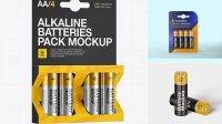 7109+ 4 Pack Metal Battery AA PSD Mockup Half Side View Easy-to-Edit Photoshop Freebie