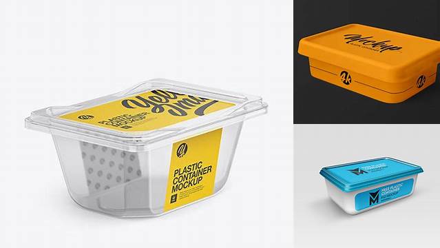 7110+ Transparent Plastic Container PSD Mockup Half Side View Advanced Photoshop Design Free