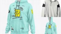 7114+ Men's Heather Pullover Hoodie Back Half Side View Advanced Editable PSD