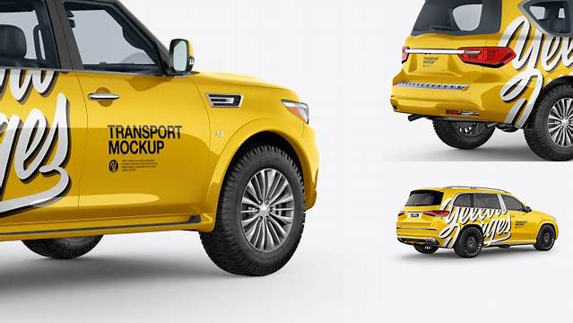 7116+ Full-Size Luxury SUV PSD Mockup Back Half Side View Smart Object Free Photoshop File