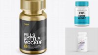 7120+ Metallic Pills Bottle PSD Mockup Front View High-Angle Shot Premium Free Mockup PSD