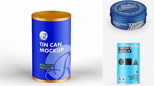 7122+ Matte Tin Can Box PSD Mockup Front View High-Angle Shot Download Now Free PSD Template