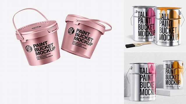 7124+ Two Matte Metallic Paint Buckets PSD Mockup Elegant and Stylish Free PSD