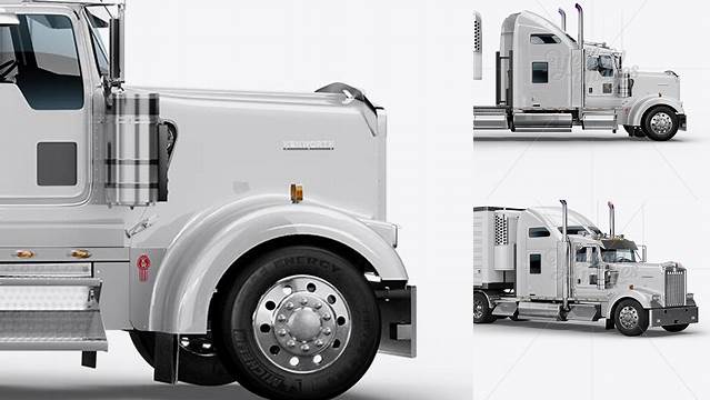 7127+ Kenworth Refrigerator Truck HQ PSD Mockup Side View Download Premium PSD Resource