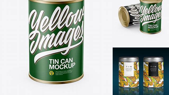 7128+ Tin Can With Paper Label PSD Mockup High-Angle Shot Free Smart Object Templates