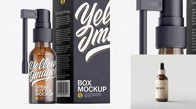 7131+ Amber Spray Bottle with Matte Paper Box PSD Mockup Customizable Design Files