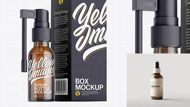 7131+ Amber Spray Bottle with Matte Paper Box PSD Mockup Customizable Design Files