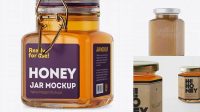 7138+ Pure Raw Honey Glass Jar PSD Mockup Halfside View Custom Design Freebie PSD