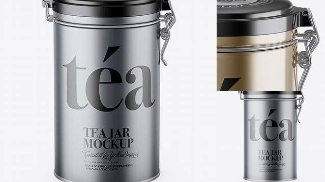 7145+ Metallic Tea Round Jar With Locking Lid PSD Mockup Professional Design PSD