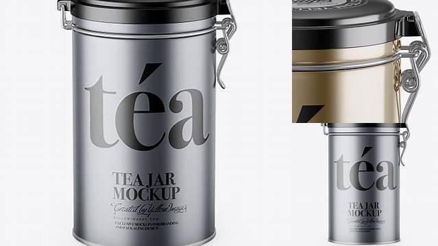 7145+ Metallic Tea Round Jar With Locking Lid PSD Mockup Professional Design PSD