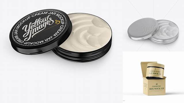 7156+ Open Metallic Cosmetic Jar PSD Mockup High-Angle Shot Customizable PSD Templates