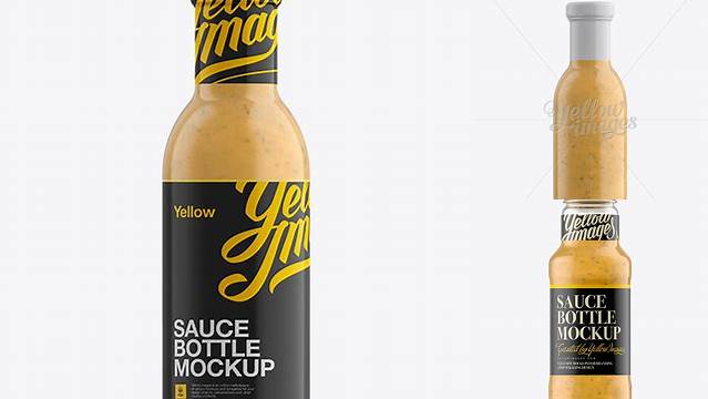 7160+ Mustard Glass Bottle with Shrink Band PSD Mockup Professional Quality PSD Freebie