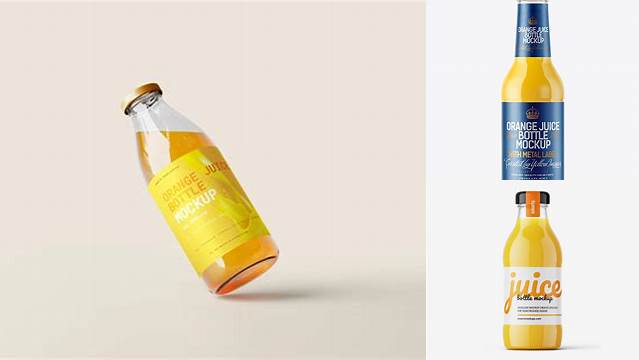 7161+ 200ml Clear Glass Bottle with Orange Juice PSD Mockup Professional Editable Freebie PSD